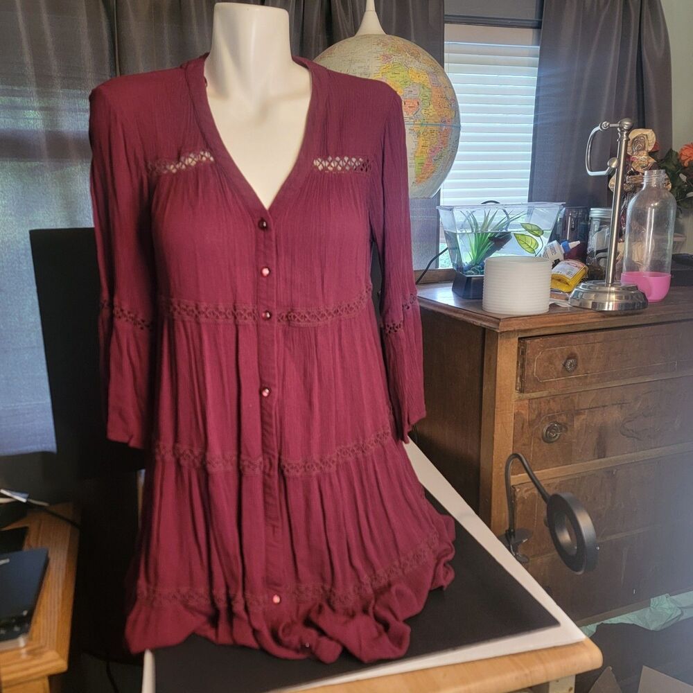 Knox Rose Small Dress Boho Chic Burgundy